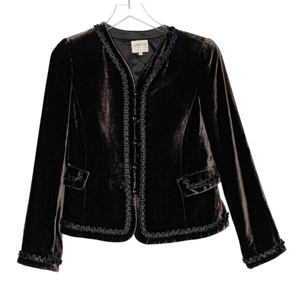 Armani Collezioni Jackets & Blazers - Armani Collezioni Black Velvet Evening Jacket 4 Decorative Trim Italy Vintage